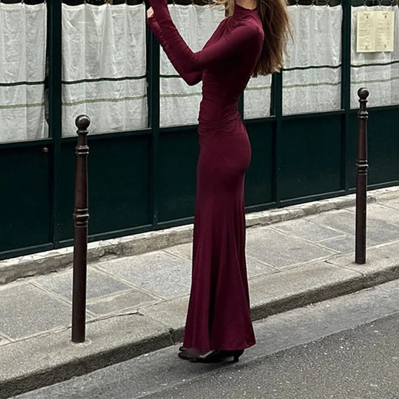 Damen Maxikleid mit langem Arm und raffiniertem Drapierungseffekt W&W Mode