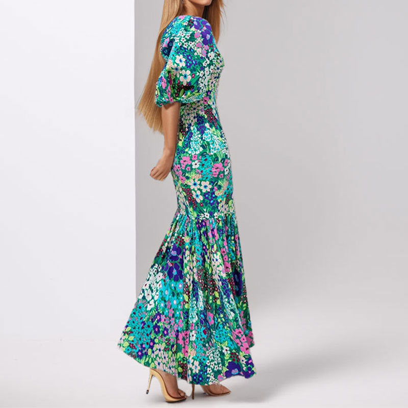 Damen Maxikleid mit voluminösen Ärmeln und eleganter Rüschendetail W&W Mode