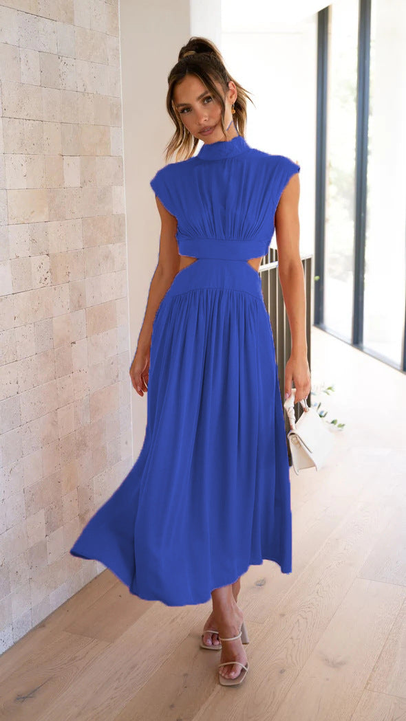 Damen elegantes Maxikleid mit hohem Kragen und seitlichen Cut-Outs W&W Mode