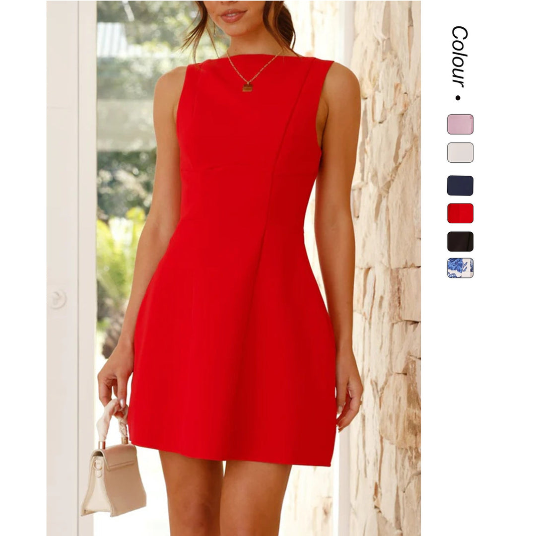 Damen A-linien Kleid mit asymmetrischem Ausschnitt W&W Mode