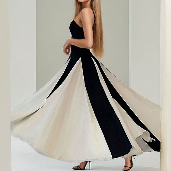 Damen Abendkleid mit trägerlosem Design und elegantem Farbkontrast W&W Mode