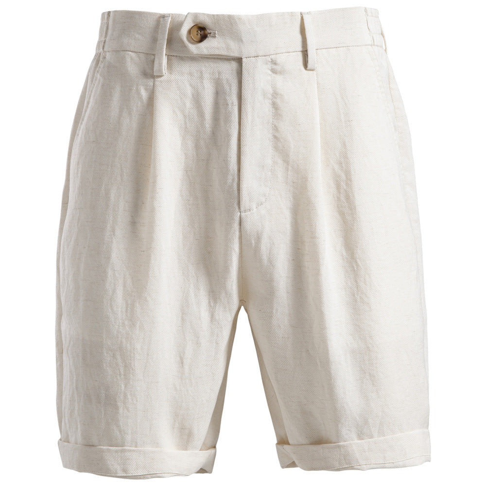 Herren nan lässige Leinenshorts mit Umschlag und Bundfalten W&W Mode