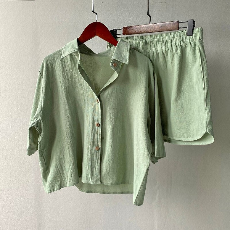Damen Soft Linen Kurz Set W&W Mode