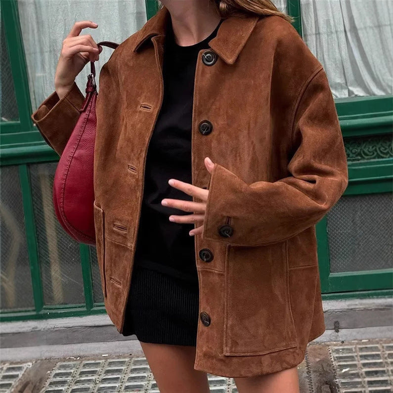 Damen Oversized Wildlederjacke W&W Mode