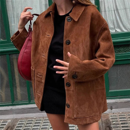 Damen Oversized Wildlederjacke W&W Mode