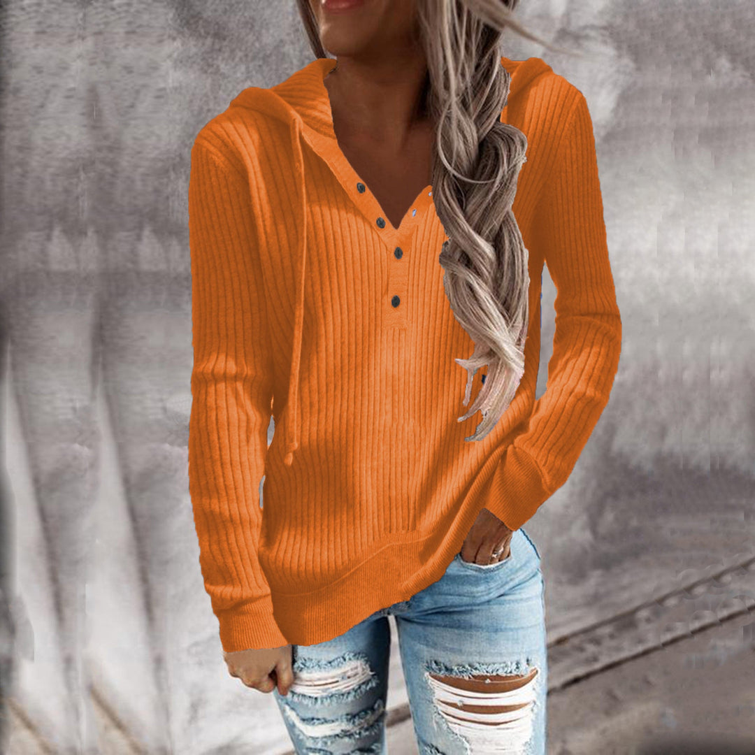 Damen Kapuzenpullover mit strukturiertem Rippdesign und praktischen Knopfdetails W&W Mode