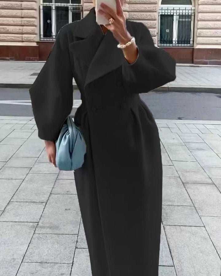 Damen Maximaler Oversized Mantel mit Schulterschultern und Doppelreihe W&W Mode