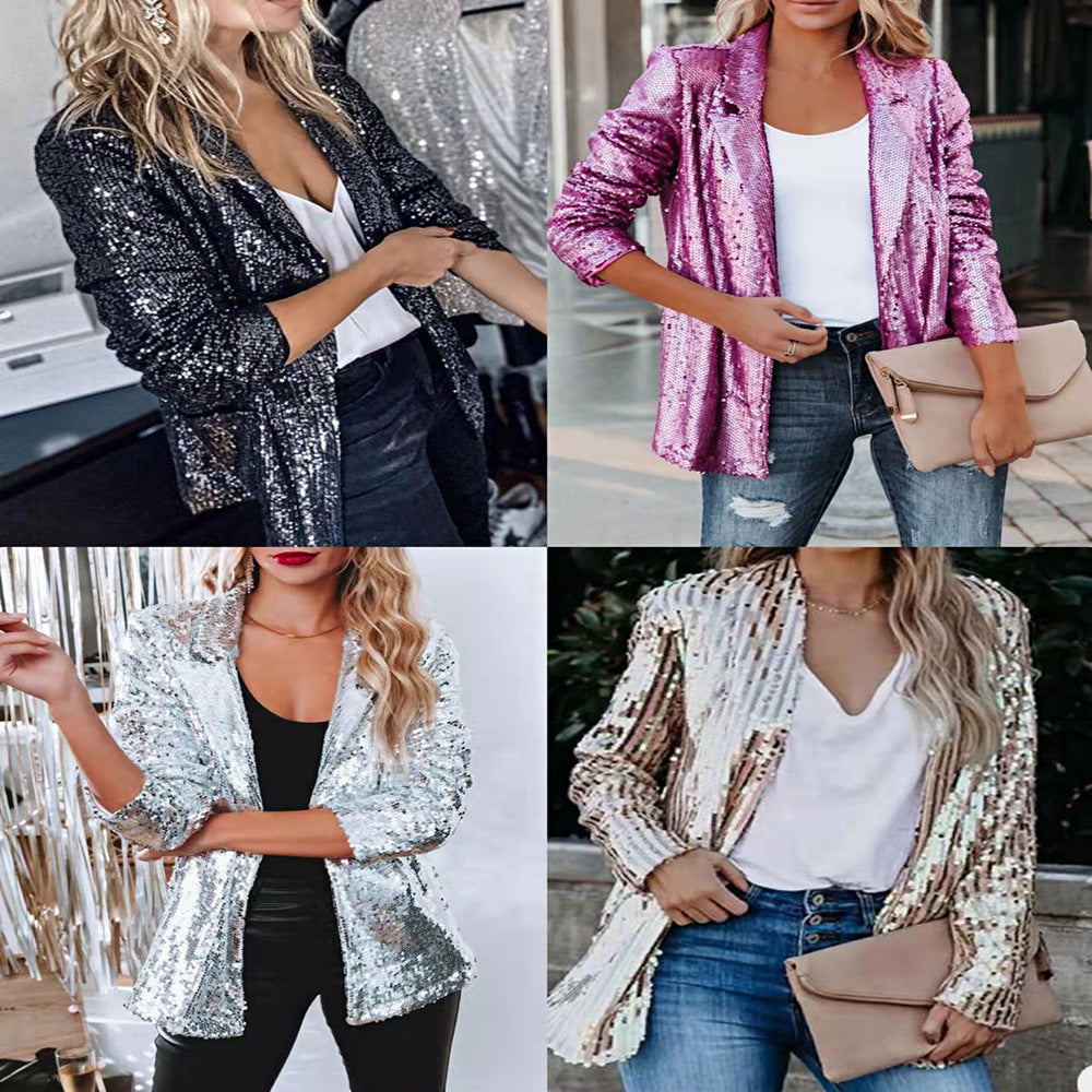 Damen Glitzernder Blazer aus Pailletten mit modernem Schnitt W&W Mode