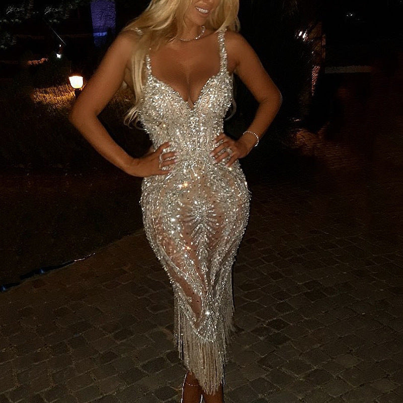 Paillettenkleid mit langen Ärmeln