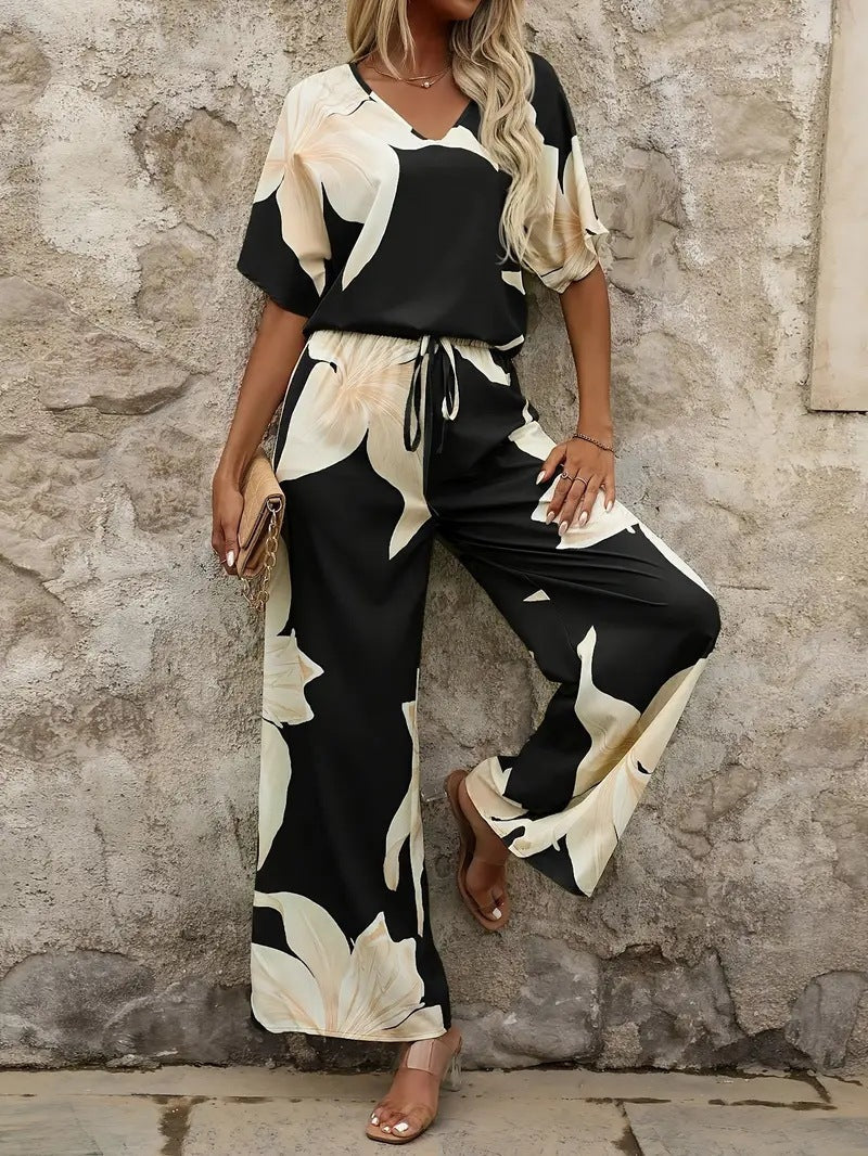 Damen entspanntes Jumpsuit mit floralem Design und elastischem Bund W&W Mode