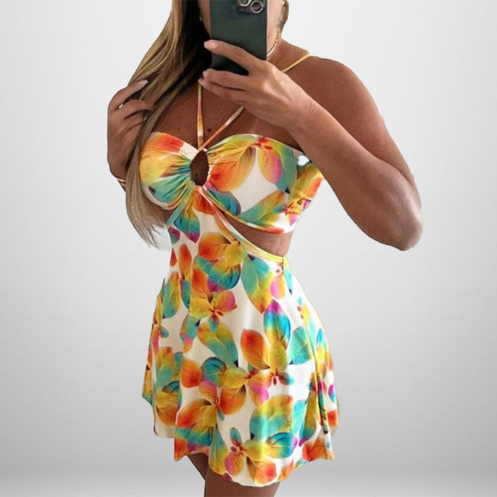 Damen Cut-Out Sommerkleid mit floralem Design und verspieltem Ausschnitt W&W Mode