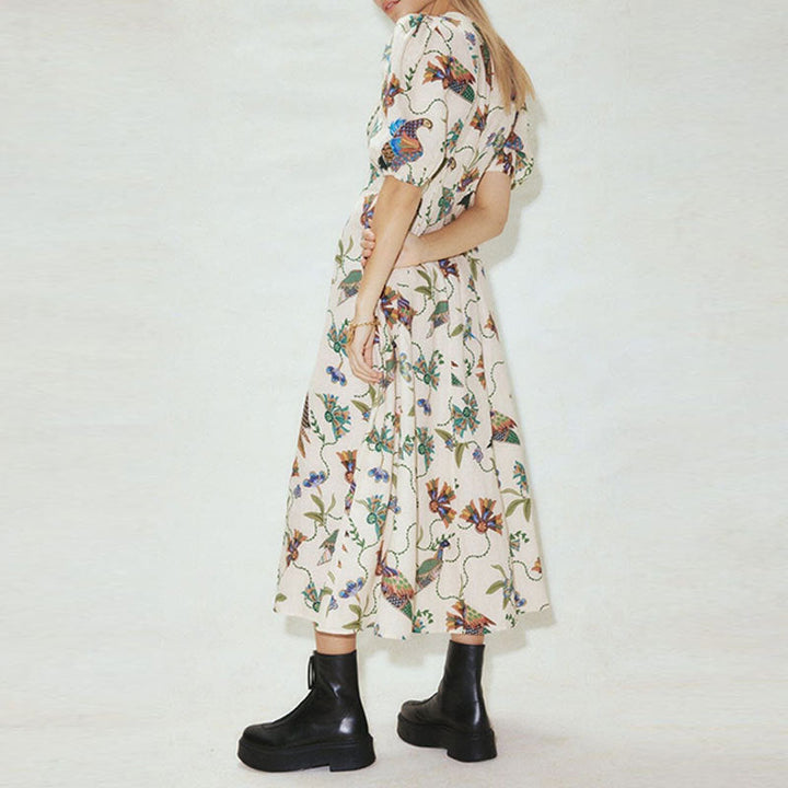 Damen Maxikleid mit kunstvollem Blumenmuster und voluminösen Ärmeln W&W Mode