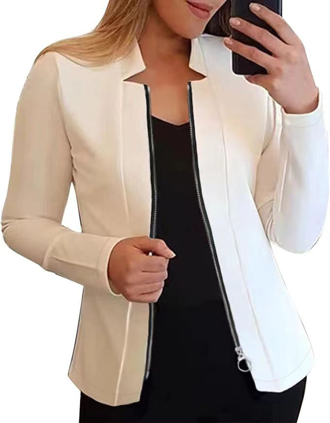 Damen modische und elegante Bikerjacke mit figurbetonendem Schnitt und hohem Kragen W&W Mode