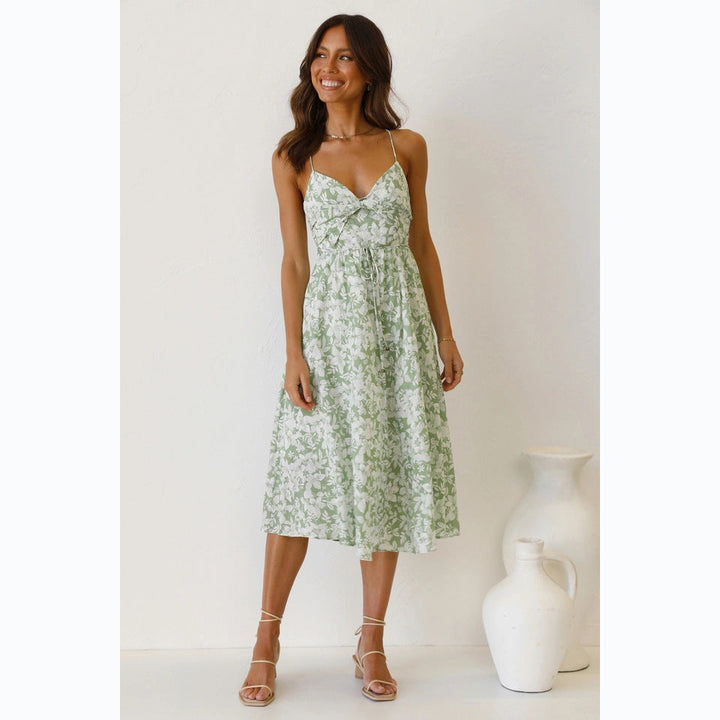 Damen Midikleid mit floralem Muster und verstellbaren Spaghettiträgern W&W Mode