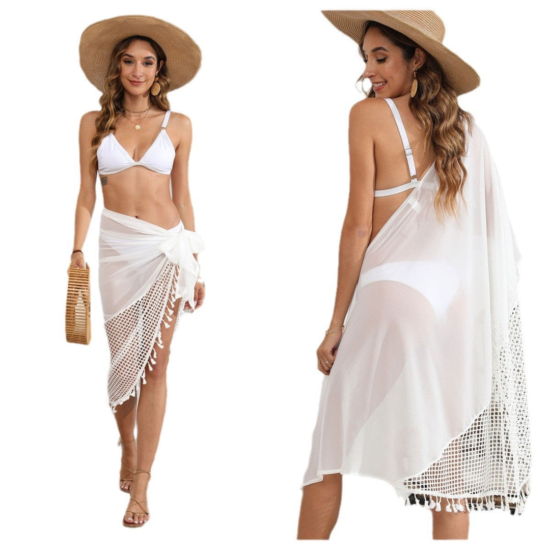 Damen Strandtuch mit kreativen Häkel-Details und Quasten W&W Mode