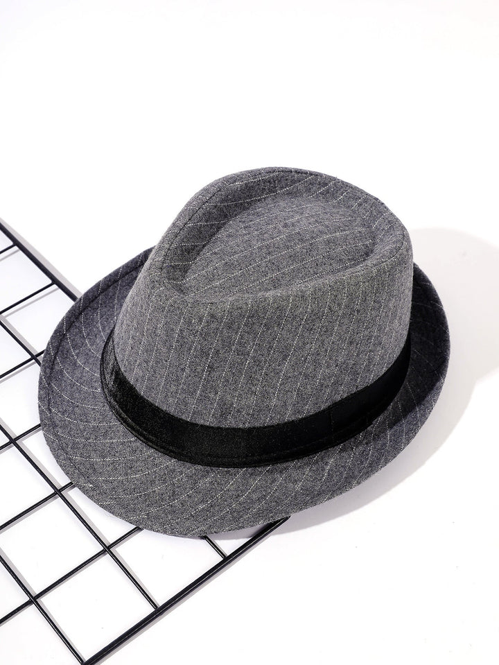 Damen eleganter Fedora-Hut mit gestreiftem Design und modischem Samtband W&W Mode