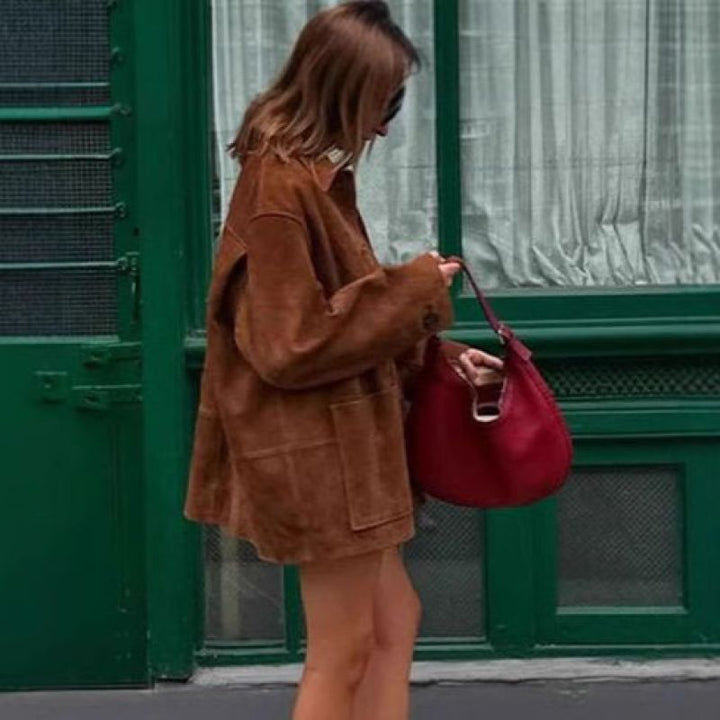 Damen Oversized Wildlederjacke W&W Mode