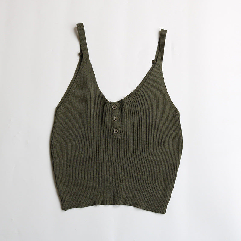 Damen lässiges Trägershirt mit durchgehender Knopfleiste und Rippenstruktur W&W Mode