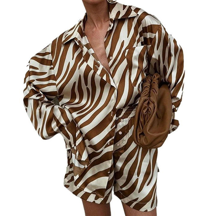 Damen Oversized Hemdkombination mit einzigartigem Zebrastreifenmuster W&W Mode