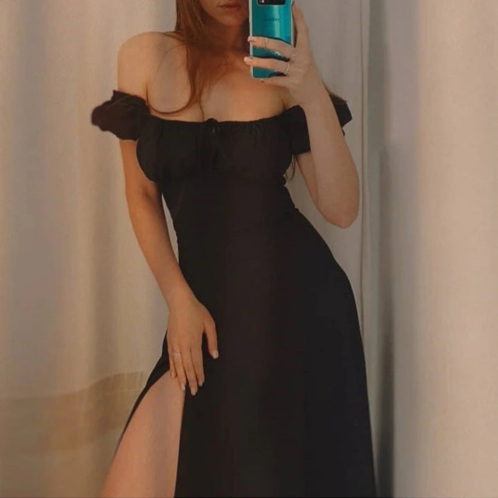 Damen Maxikleid mit schulterfreier Silhouette und raffinierten Puffärmeln W&W Mode