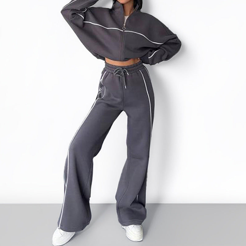 Damen Sportliches Loungewear-Set mit hohem Kragen und weitem Schnitt W&W Mode