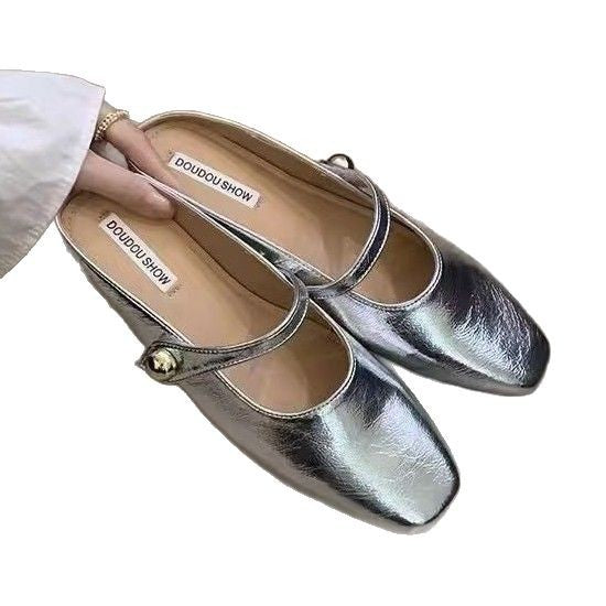 Damen Stilvolle Ballerinas mit glänzendem Obermaterial und eleganter Schnalle W&W Mode