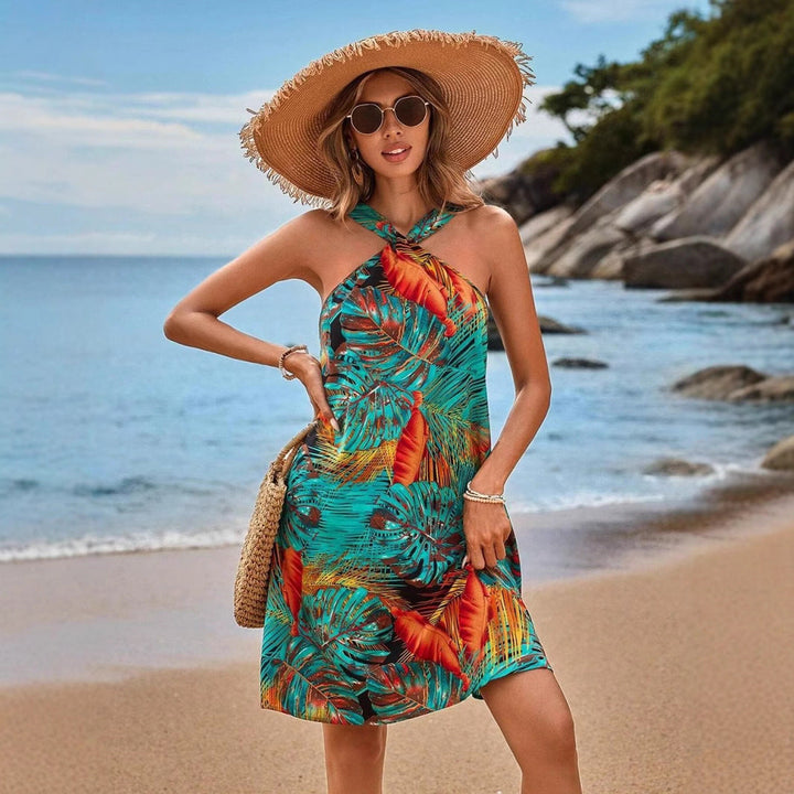 W&W Mode | Print Halter Strand Urlaub Fließendes Kleid