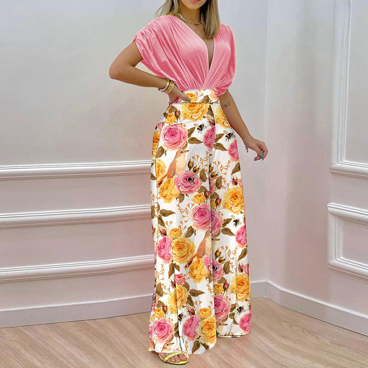 Damen Jumpsuit mit tiefem V-Ausschnitt und weitem Bein W&W Mode