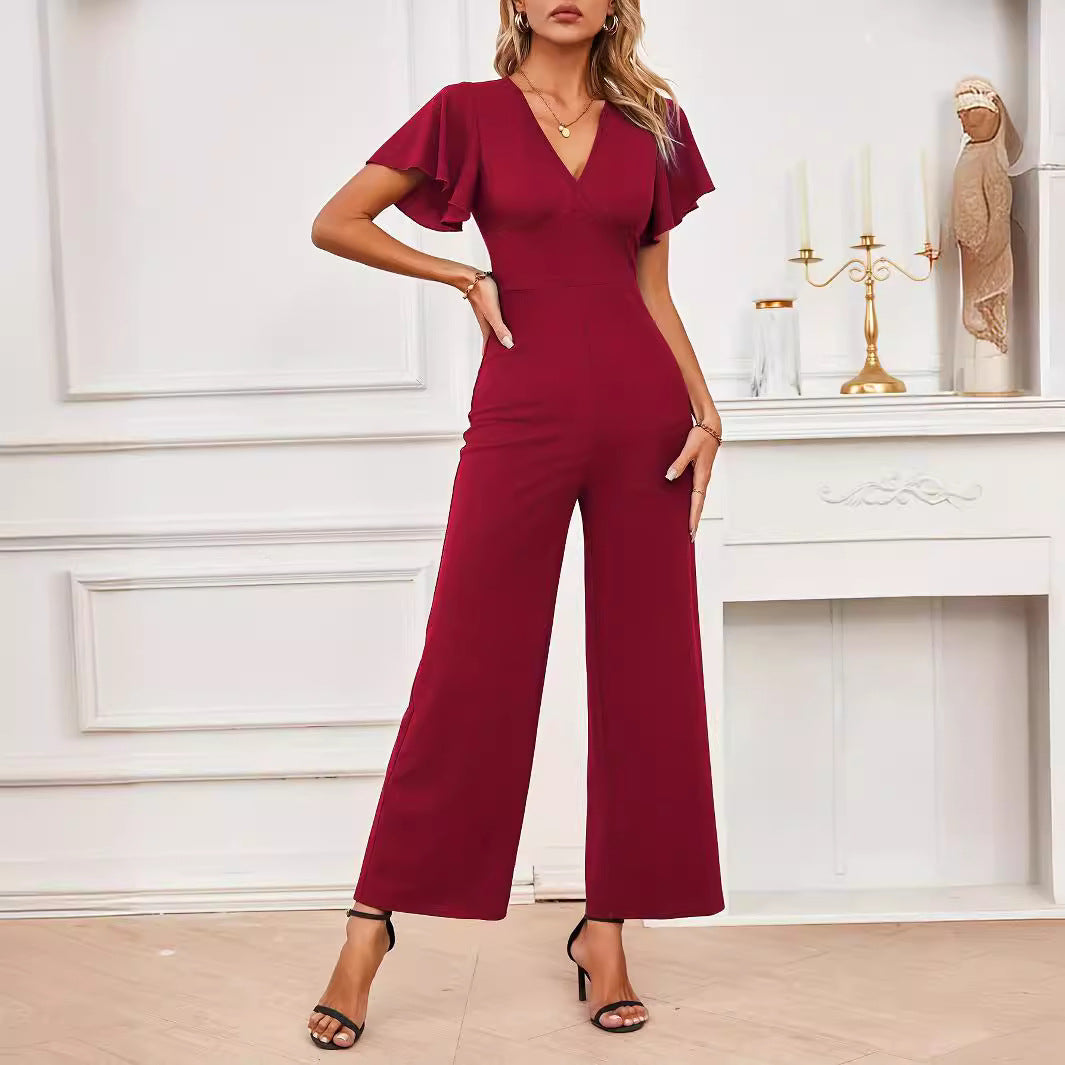 Damen eleganter Jumpsuit mit weitem Bein und Rüschendetails W&W Mode