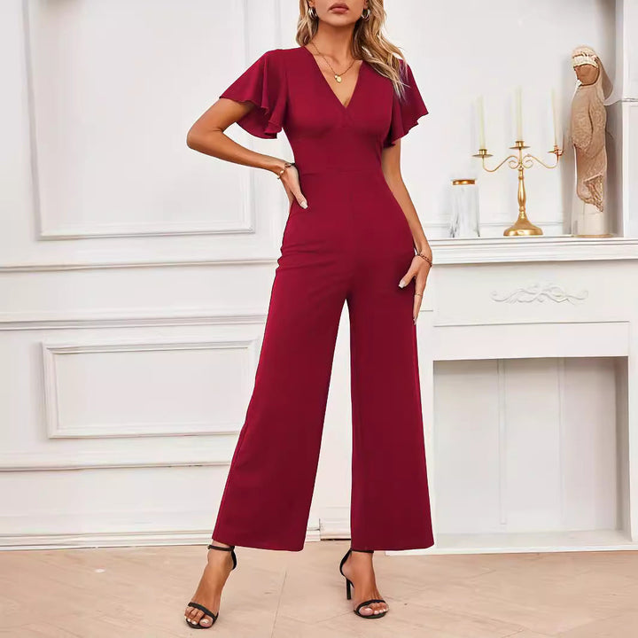 Damen eleganter Jumpsuit mit weitem Bein und Rüschendetails W&W Mode
