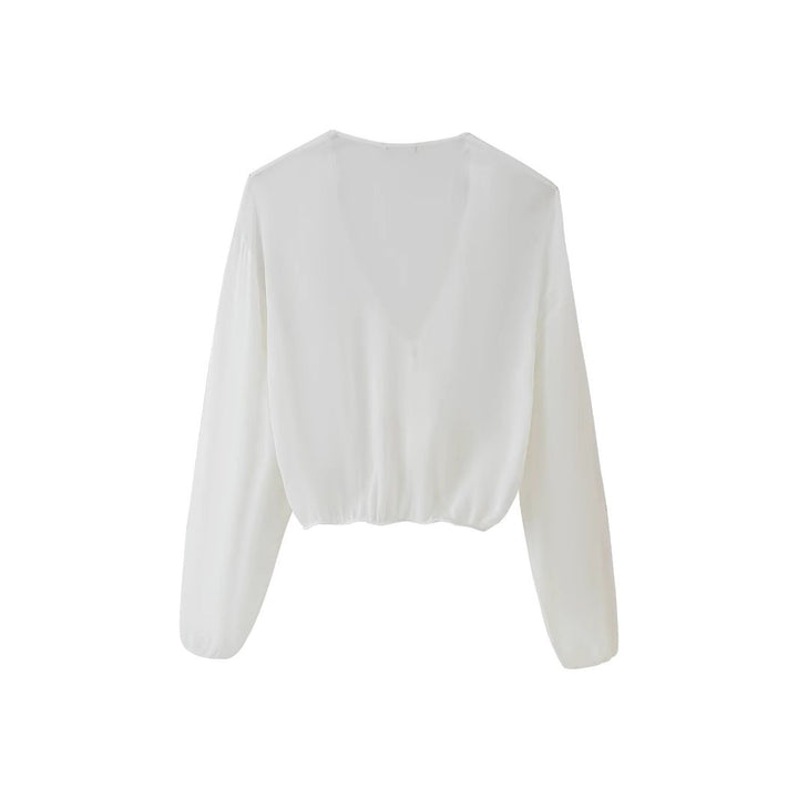 Damen Bluse mit romantischen Rüschen und tiefem V-Ausschnitt W&W Mode
