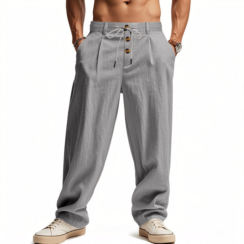 Herren lässige Leinen-Hose mit elastischem Bund und praktischen Knöpfen W&W Mode