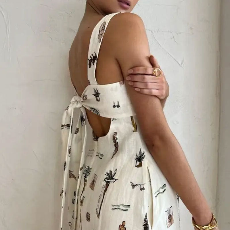 Damen Maxikleid mit kreativem Print und praktischen Taschen W&W Mode