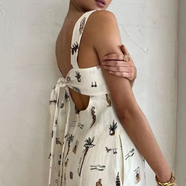 Damen Maxikleid mit kreativem Print und praktischen Taschen W&W Mode