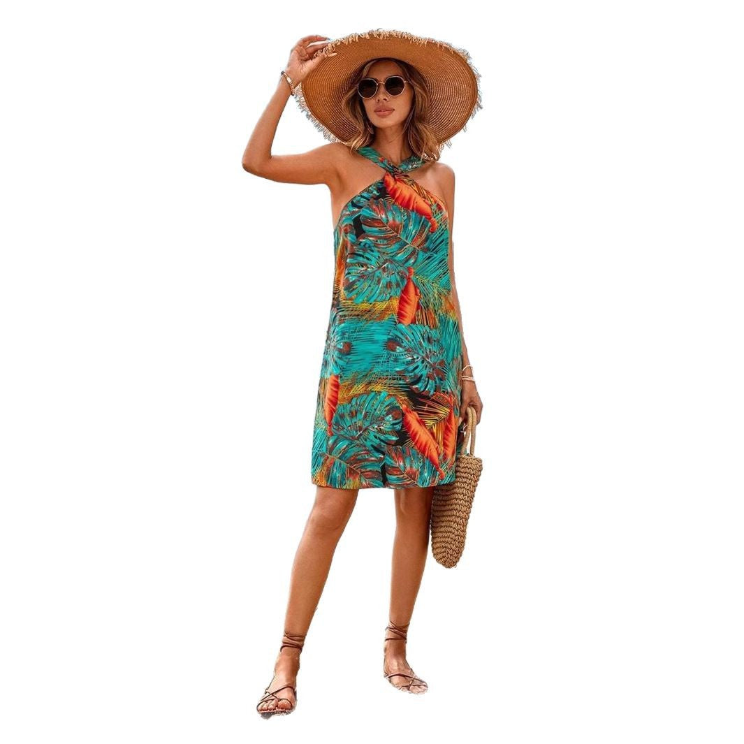 W&W Mode | Print Halter Strand Urlaub Fließendes Kleid