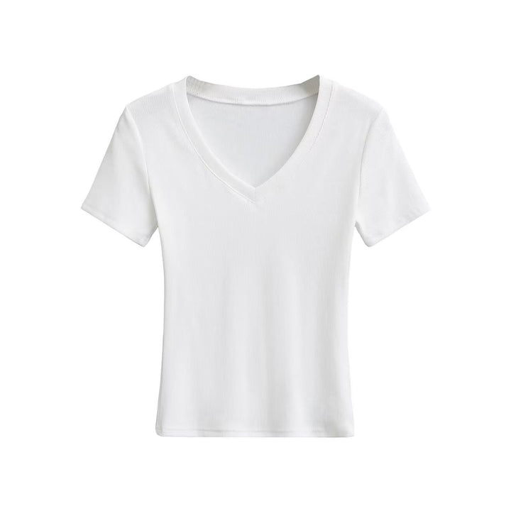Damen V-Ausschnitt T-Shirt aus hochwertiger Baumwolle mit bequemer Passform W&W Mode