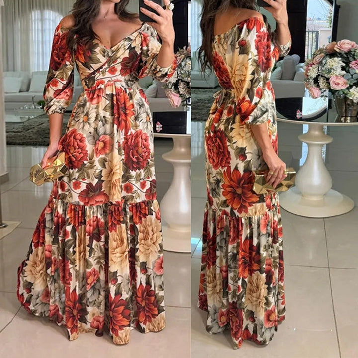 Damen Maxikleid mit V-Ausschnitt und Rüschendetails W&W Mode