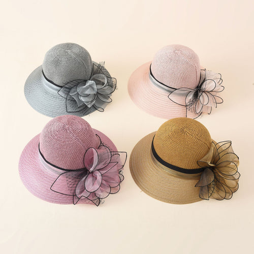 Damen eleganter Sonnenhut mit feiner Schleifenverzierung und breiter Krempe W&W Mode