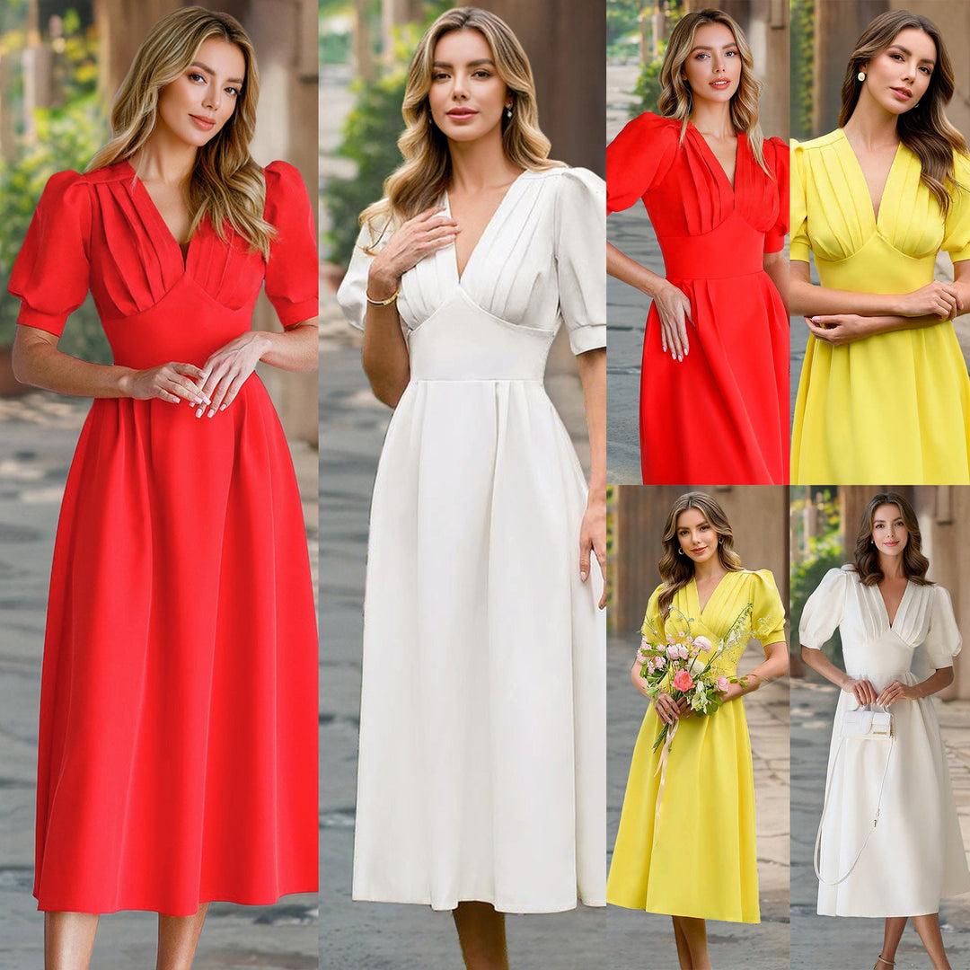 Damen Midi Kleid mit Puffärmeln W&W Mode