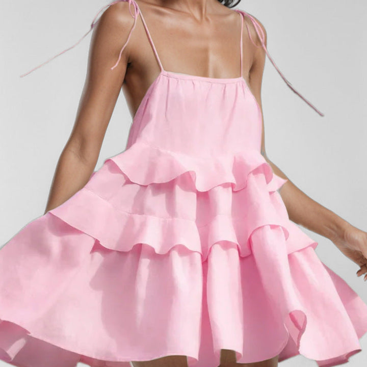 Damen Sommerkleid mit voluminösen Rüschendetails und schwingendem Saum W&W Mode