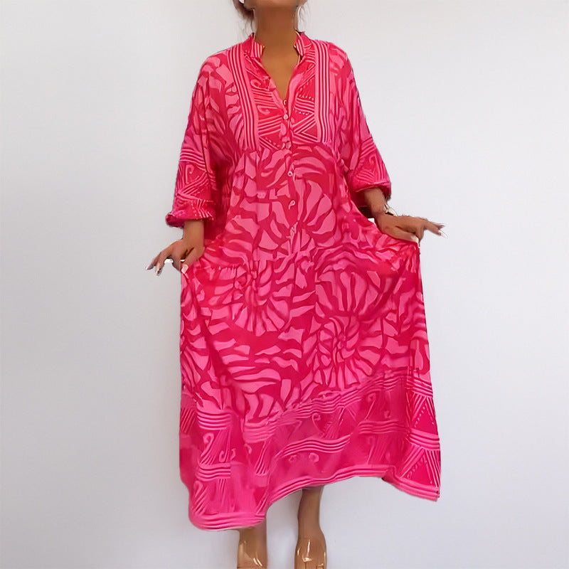 Damen Maxikleid mit modernem grafischem Design und elegantem V-Ausschnitt W&W Mode