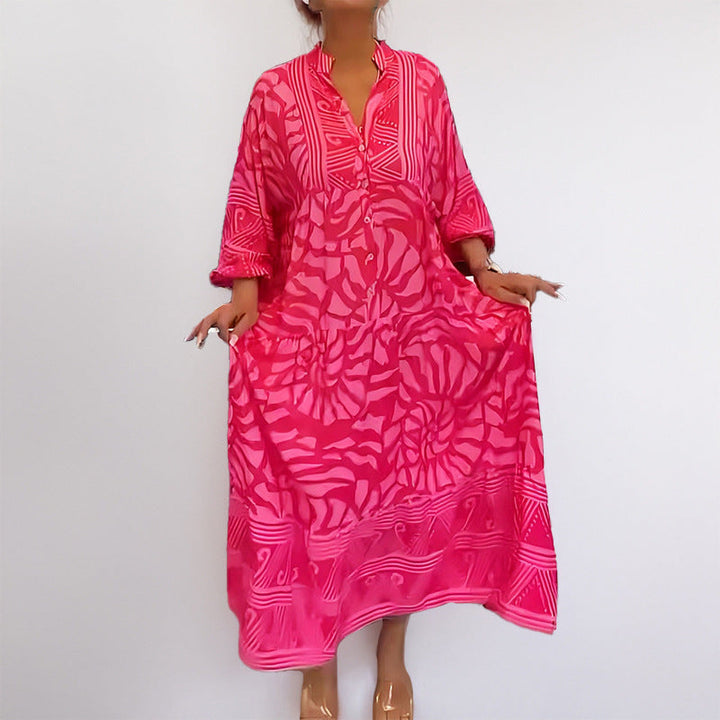 Damen Maxikleid mit modernem grafischem Design und elegantem V-Ausschnitt W&W Mode
