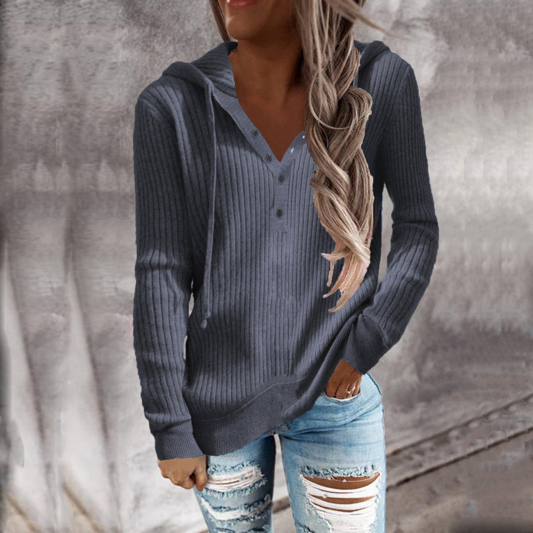 Damen Kapuzenpullover mit strukturiertem Rippdesign und praktischen Knopfdetails W&W Mode