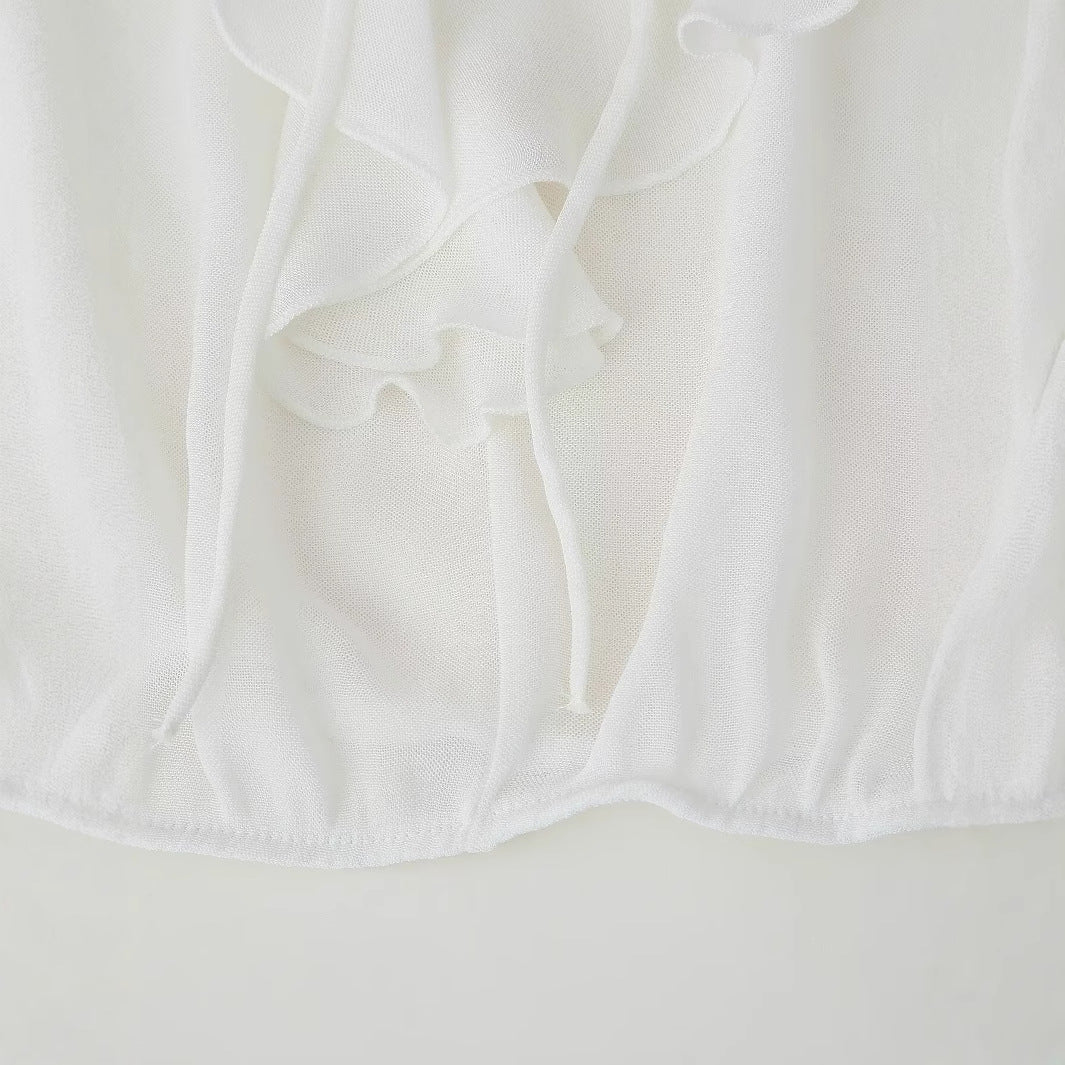 Damen Bluse mit romantischen Rüschen und tiefem V-Ausschnitt W&W Mode