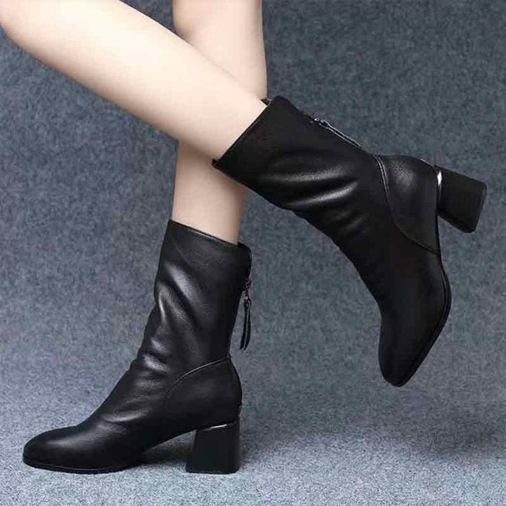 Damen vegane Lederstiefeletten mit Reißverschluss