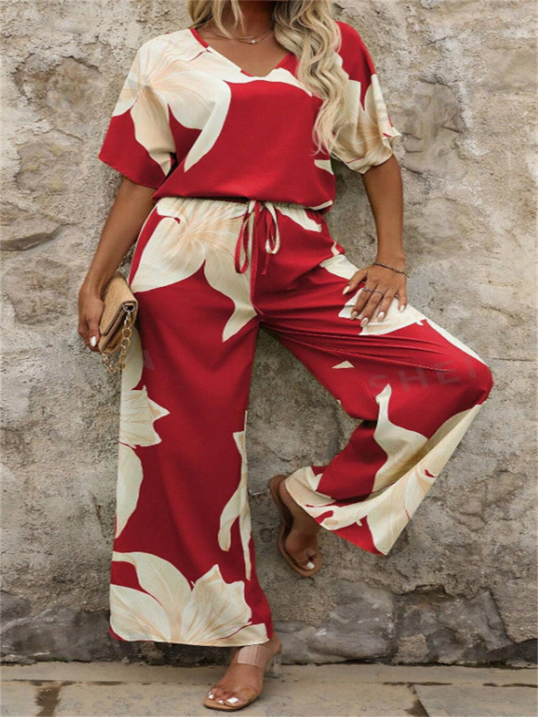 Damen entspanntes Jumpsuit mit floralem Design und elastischem Bund W&W Mode