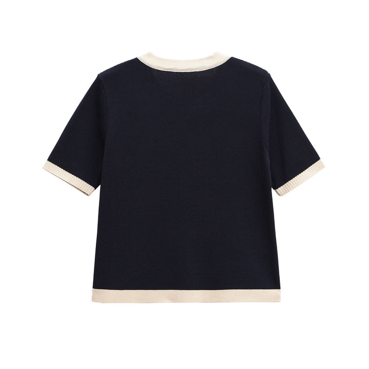Damen Kurzarm Strickoberteil mit dekorativen Knöpfen und modernem Design W&W Mode