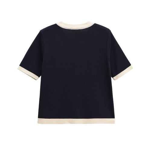 Damen Kurzarm Strickoberteil mit dekorativen Knöpfen und modernem Design W&W Mode