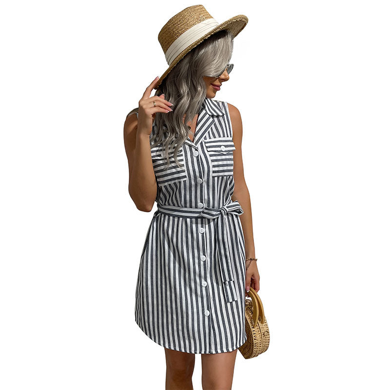 Damen Hemdkleid mit tailliertem Schnitt und dekorativem Bindegürtel W&W Mode