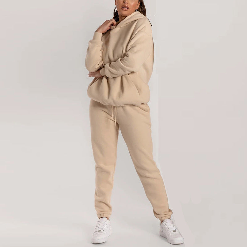 Damen Lässiger Hoodie-Trainingsanzug mit praktischen Taschen und elastischem Bund W&W Mode